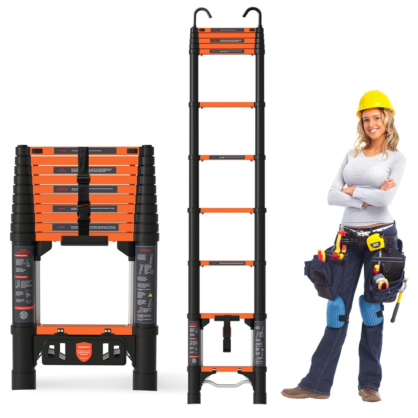 Telescoping Ladder, 10.5FT Extension Ladder，One-Step Collapsible, Aluminum Ladder for RV Home Outdoor, 330lbs Max Capacity