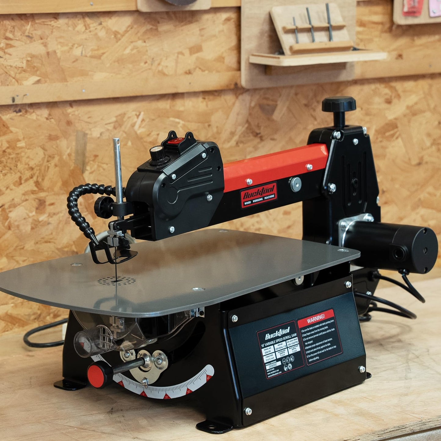 Bucktool 18 Inch Variable Speed Scroll Saw, 1.3A Power Scroll Saws for Woodworking with Rotating Saw Arm, 15 TPI Pinned Blade, 18 TPI Pinless Blades for Craftsman, Crafting, Craft
