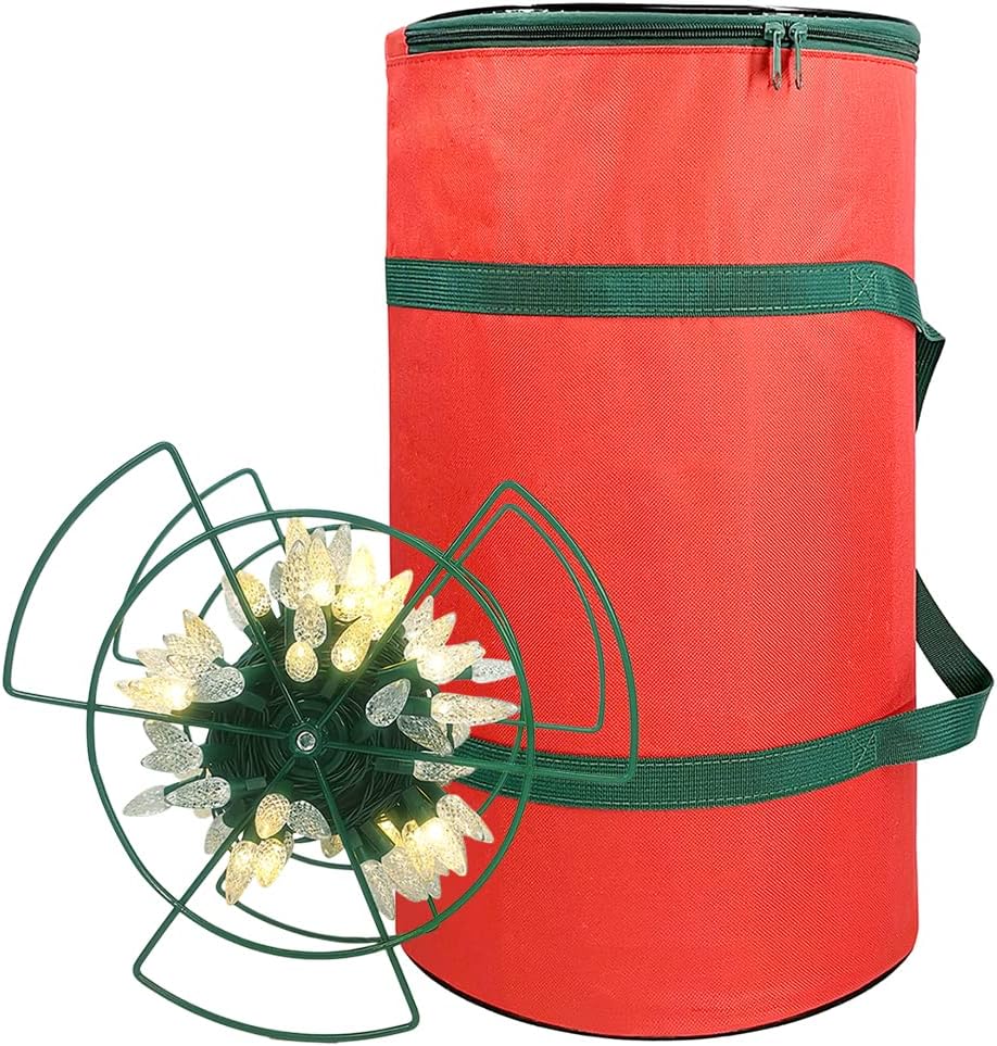 Sattiyrch Christmas Light Storage Bag - Tear-Proof 600D Oxford Fabric with 4 Metal Reels for Easy Organization