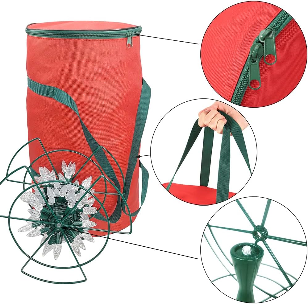 Sattiyrch Christmas Light Storage Bag - Tear-Proof 600D Oxford Fabric with 4 Metal Reels for Easy Organization