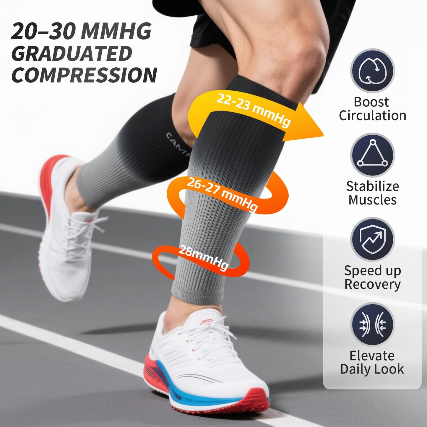 CAMBIVO Gradient Calf Compression Sleeves, 20-30 mmHg Medical Footless Compression Socks for Shin Splints, Leg Fatigue, Travel, Running, Standing & Daily Wear – Stylish Leg Support for Men & Women
