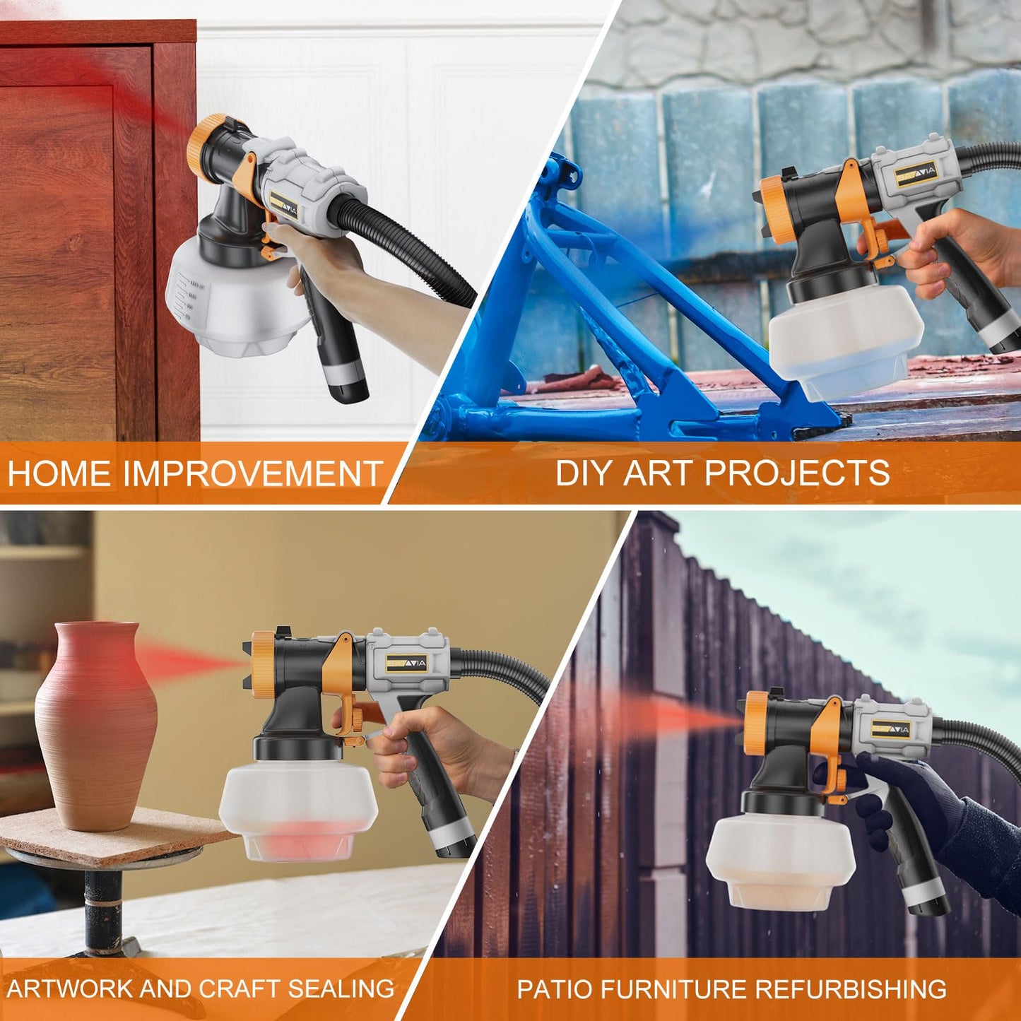 Upgraded Paint Sprayer-BATAVIA 700W HVLP High Power Spray Paint Gun with 6FT Air Hose, 4 Nozzles & 3 Patterns, Paint Sprayer for House Painting,Furniture,Cabinets,Fence,Walls,DIY Projects,etc