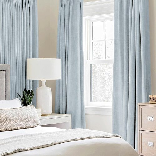 MIULEE Blackout Curtains - 100% Thermal Insulated Chambray Blue Grommet Drapes | Luxury Room Darkening, 52 x 45 Inch (2 Panels)