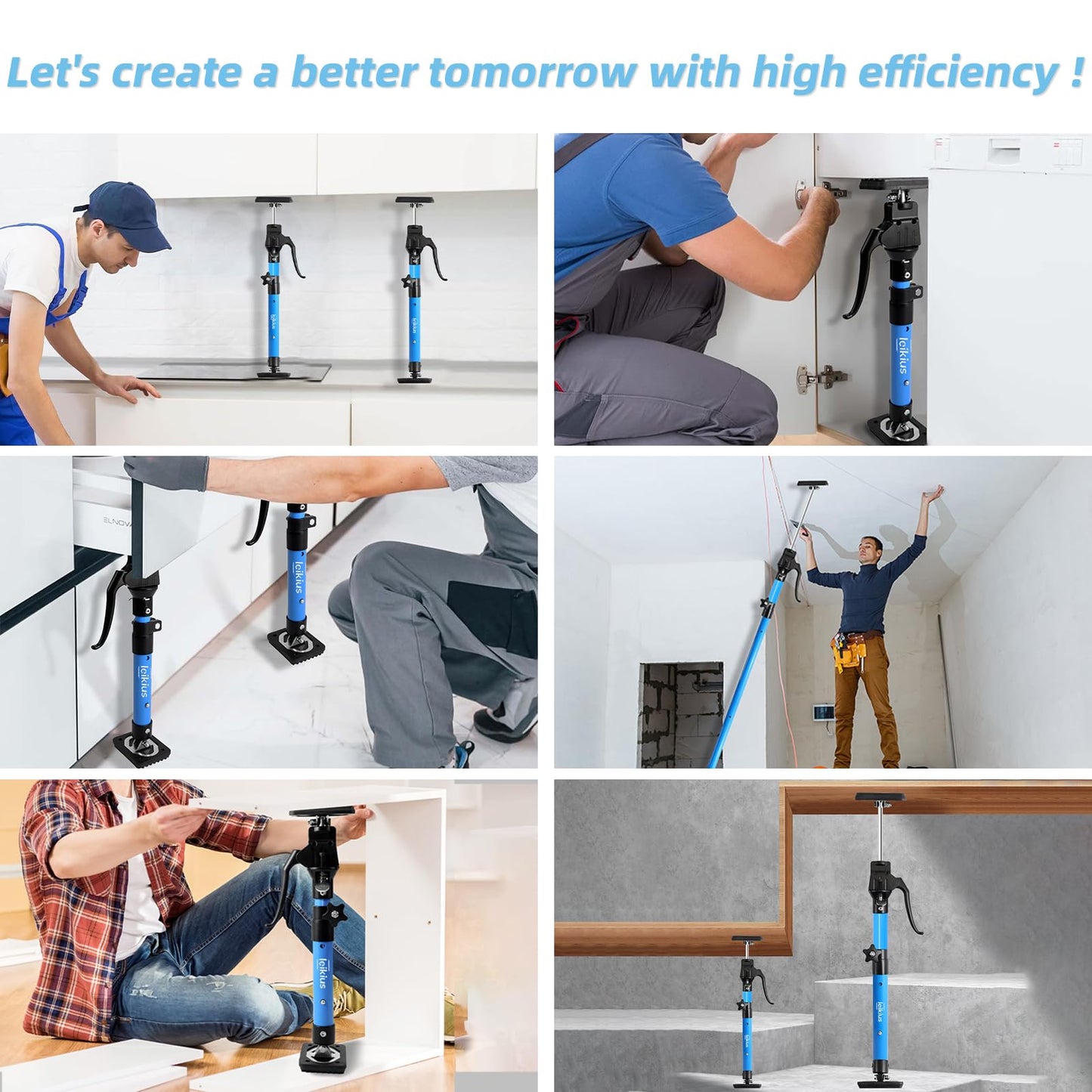Cabinet Jacks for Installing Cabinets, Heavy Duty Third Hand Support Pole,Drywall Jack,Premium Dust Barrier Pole,Telescopic Adjustable Support Pole For Celling Extend from 49.2 to 114.2 inches 4PC