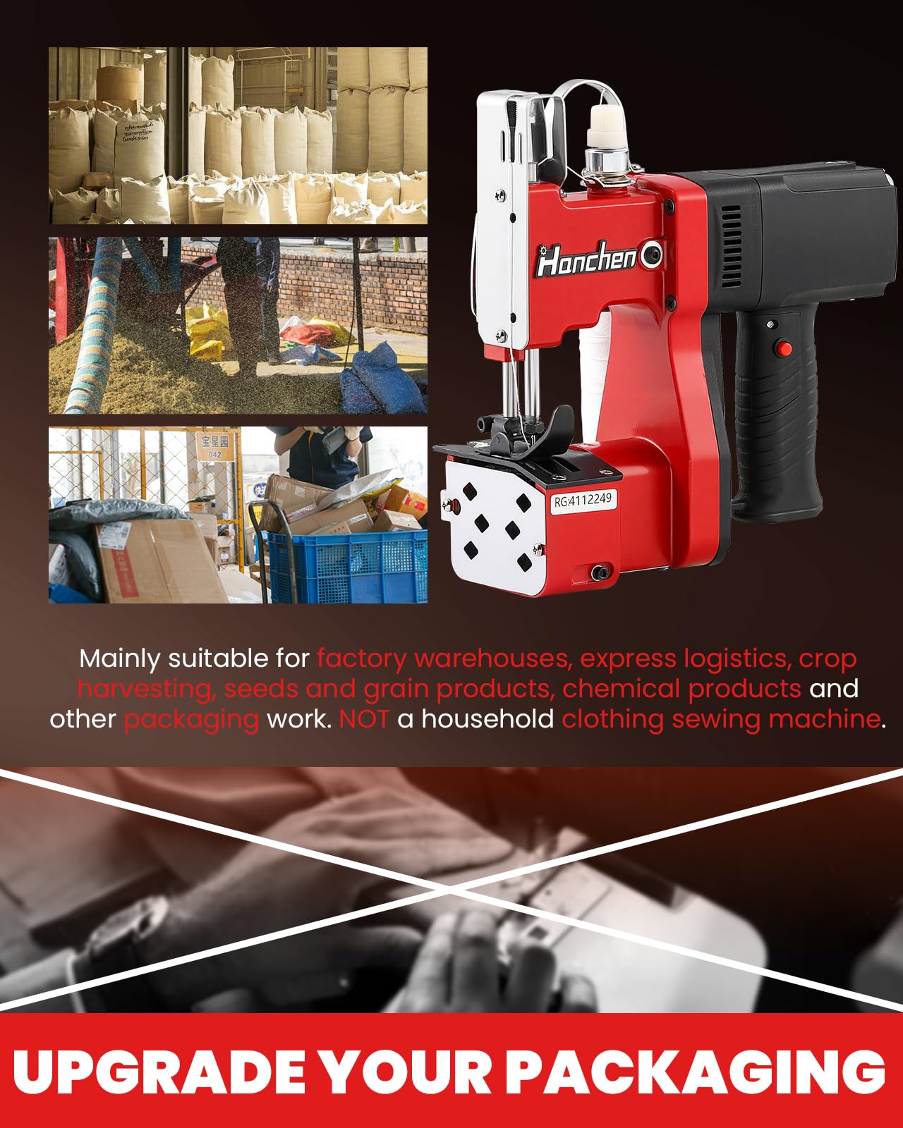 Hanchen Bag Sewing Machine High Speed Bag Sealing Machine Bag Closer Bag Closing Machine Bag Stitching Machine Industrial Sewing Machine Bag Stitcher for Sack Woven Kraft Paper Bag Sealing