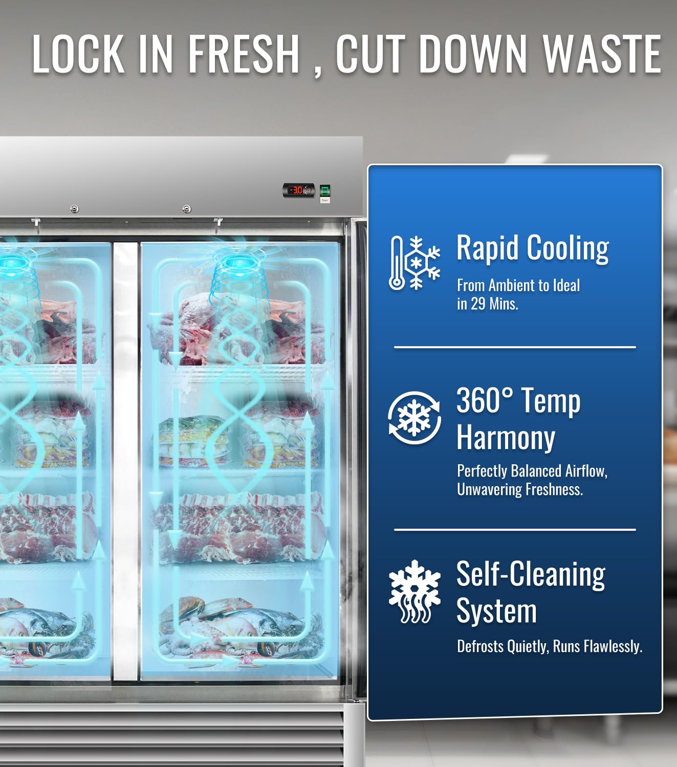 54" W Commercial Freezer, ETL Certified 49.6 Cu.ft Stainless Steel Reach-in Upright Freezer,Auto Defrost,Digital Temperature Control (-10°F to 10°F) Used to Restaurant,Bar,Shop