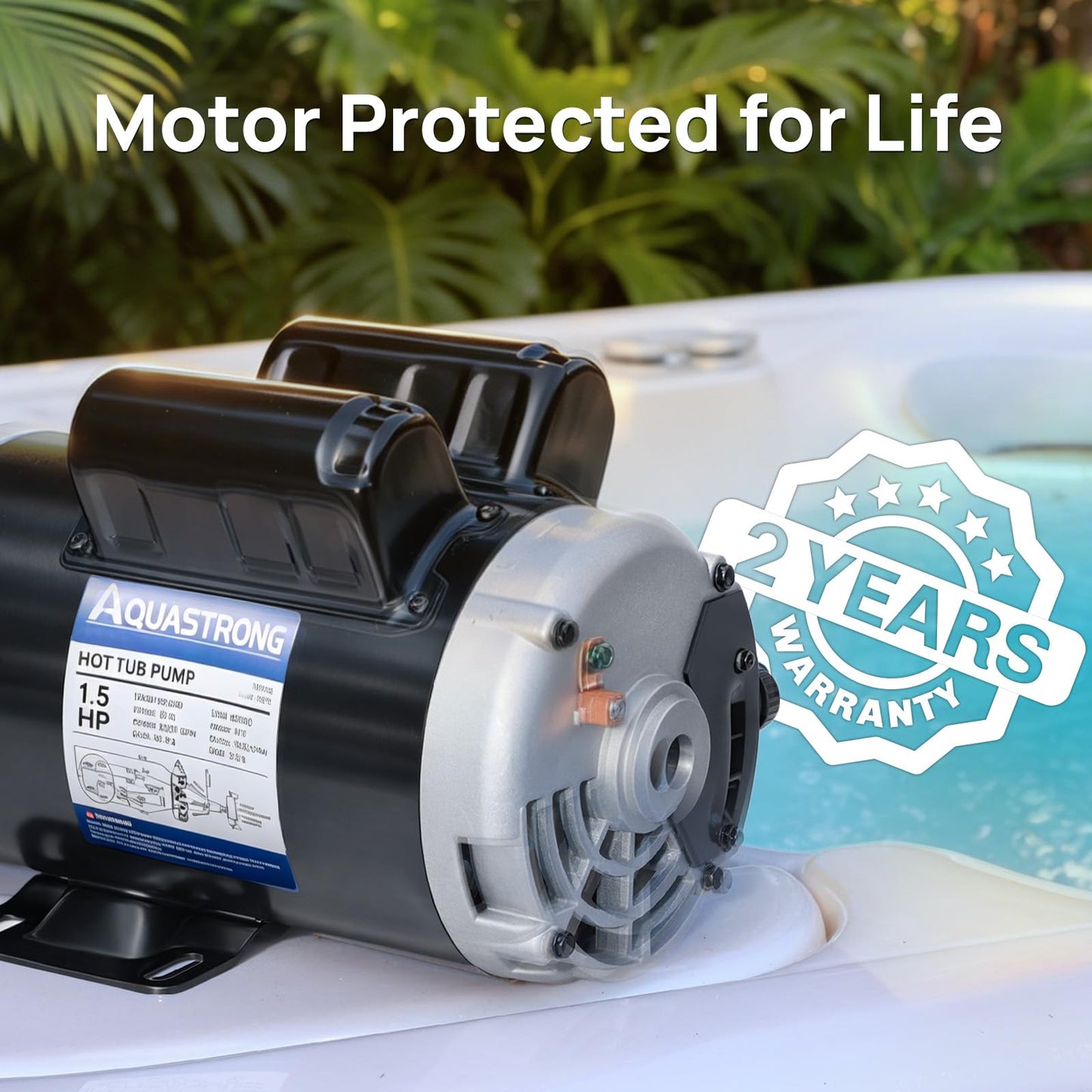 Aquastrong SPA Pump, Dual Speed Hot Tub Pump, Pure Copper Motor, Low Noise, Easy Installation with 1.5" & 2" Adapters, 90° Rotating Inlet & Outlet, Compatible with Hot Tubs & Spa Systems, Grey