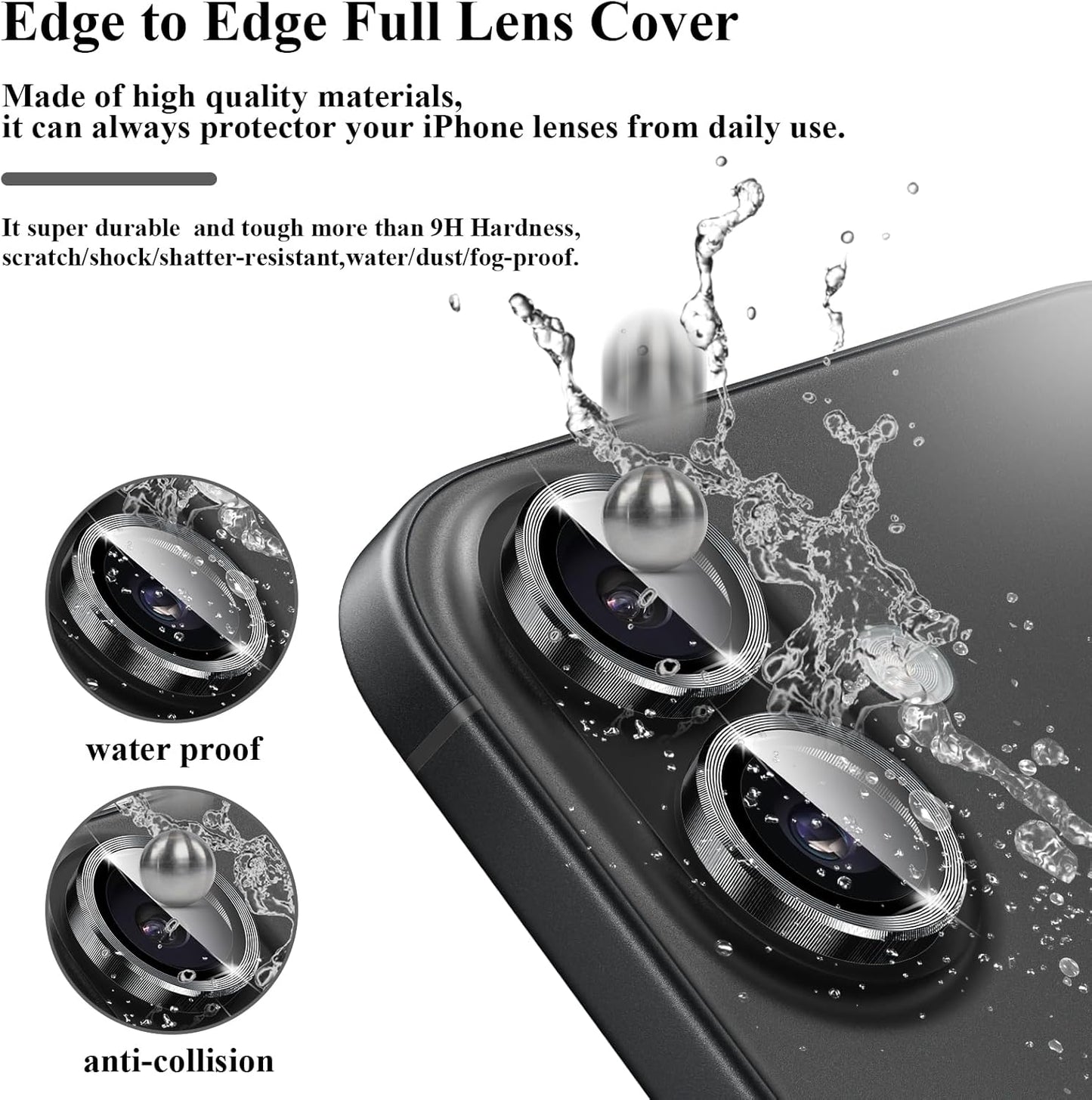 2X2 Pack 16 /16,Camera Alloy Metal Camera Lens Protector Compatible for iPhone Plus Cover Ring Tempered Glass