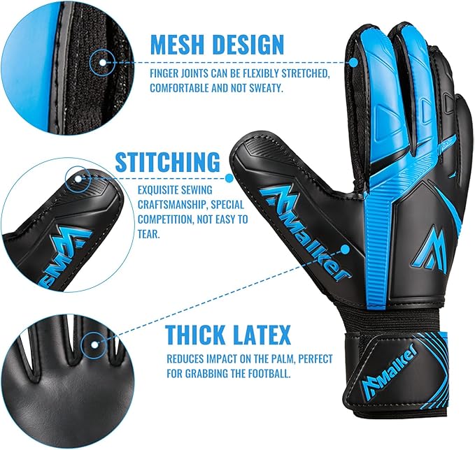 Malker Goalkeeper Gloves Soccer Goalie Gloves with Strong Grips Palms Anti-Slip Latex Breathable Football Gloves for Kids Youth Adult