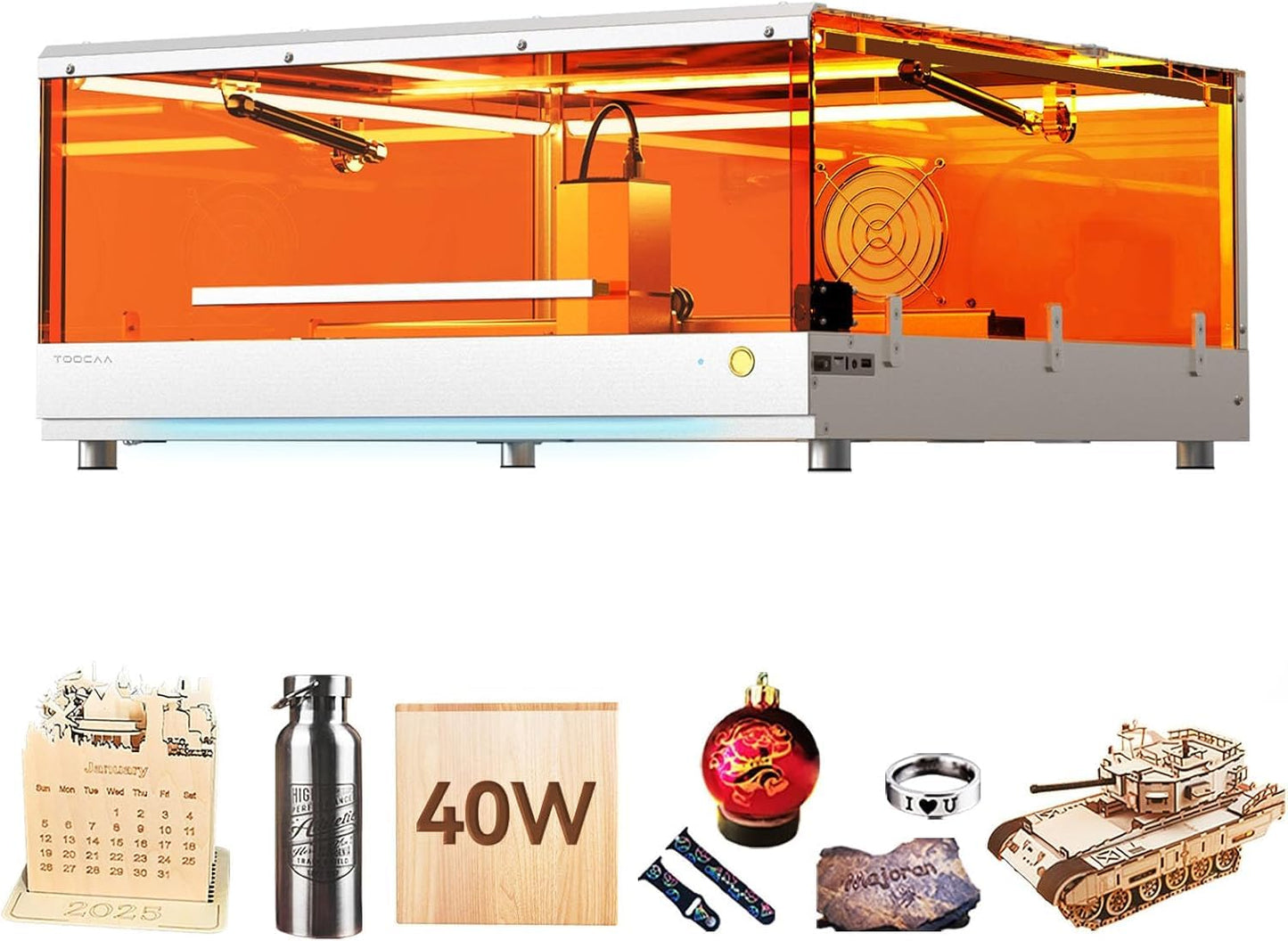 TOOCAA 40W Enclosed Laser Engraver with Smart Air Assist, 400mm Metal Honeycomb Panel, 22" x 22" Large Bed Size, Class1 Safety Laser Cutter for Tumbler Wood Metal Acrylic Big Production Batch Ready