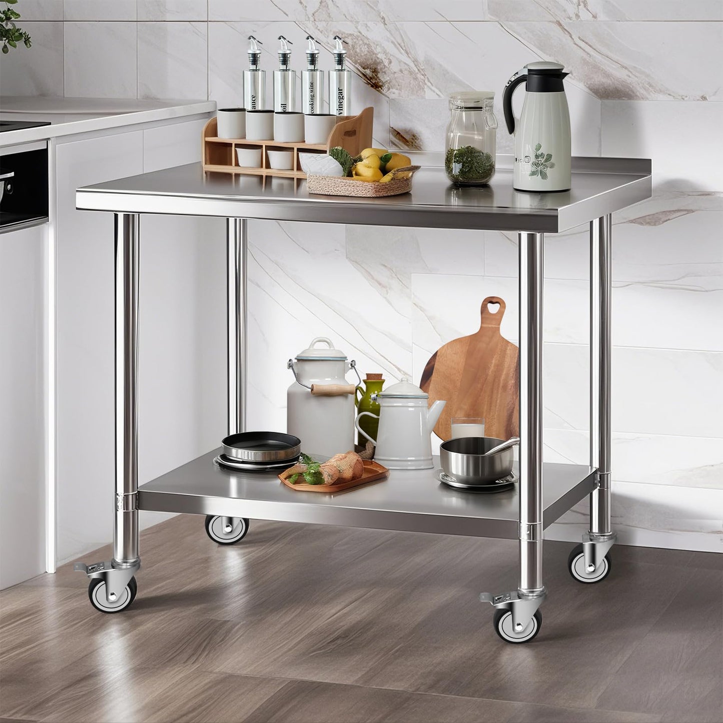 Faazy Stainless Steel Commercial Workbench - 30 x 36 Inch Metal Table Cart with Caster Wheel - NSF Certified - Heavy Duty for Restaurant, Kitchen, Garage