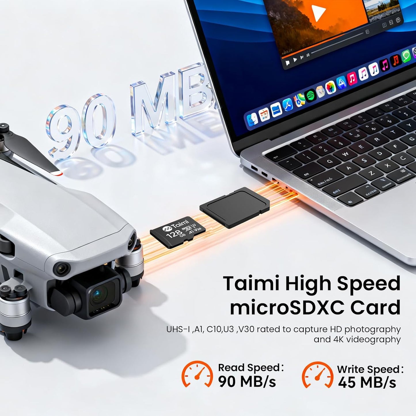 TAIMI Card,A1,U3,V30,UHS-I,Microsd 90MB/s (64GB) Micro SD Card,Tf Memory Card,Read Speed Up
