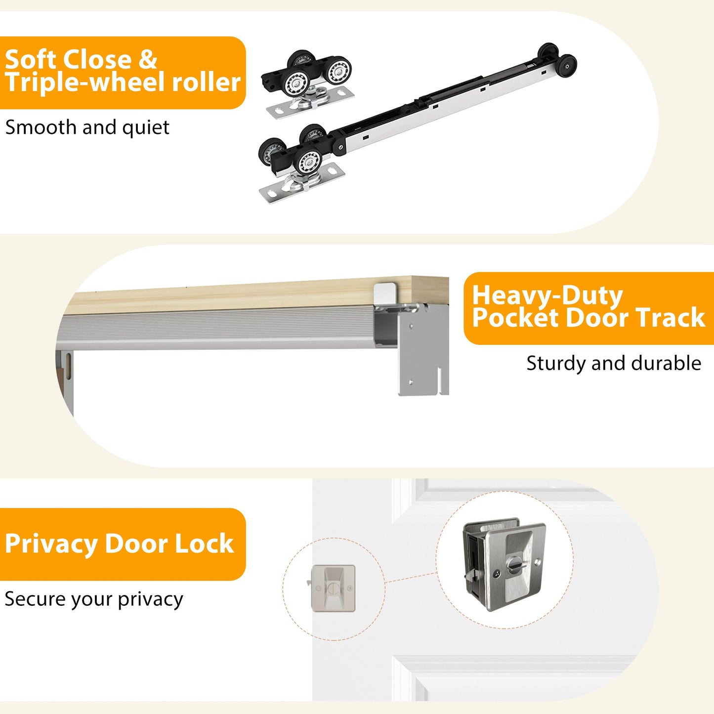 BARNSMITH 30in x 80in Sliding Pocket Door, Raised 2-Panel Arch Top Smooth White Primed Door Slab wtih Track Hardware and Frame Kits & Privacy Latch, Soft Close Mechanism, Durable and Smooth-Sliding
