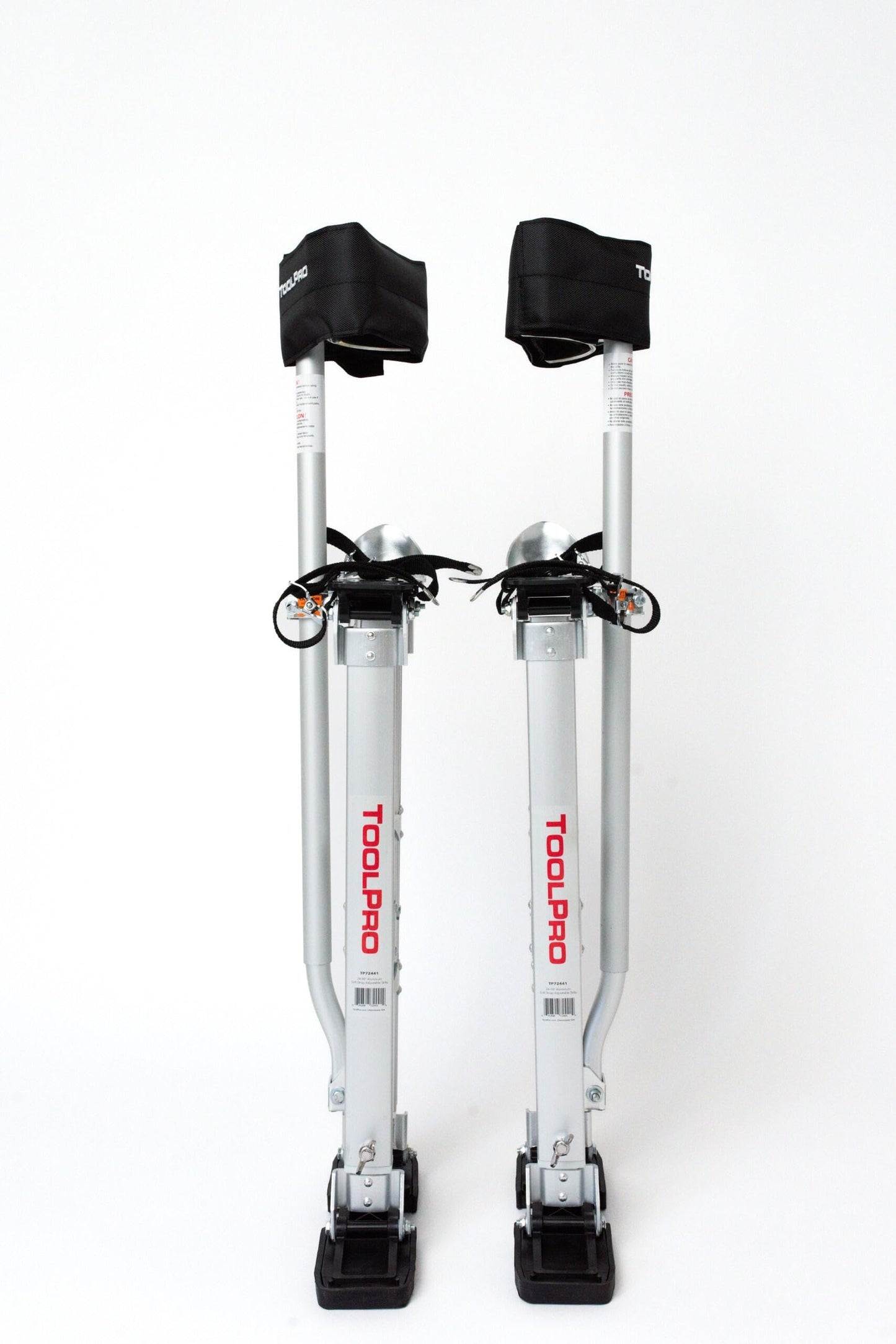 ToolPro Professional Grade Adjustable Drywall Stilts - for Drywall Installation, Painting, and More. Soft Strap Bands to Reduce Soreness and Smoother use (24-40 in., Aluminum)