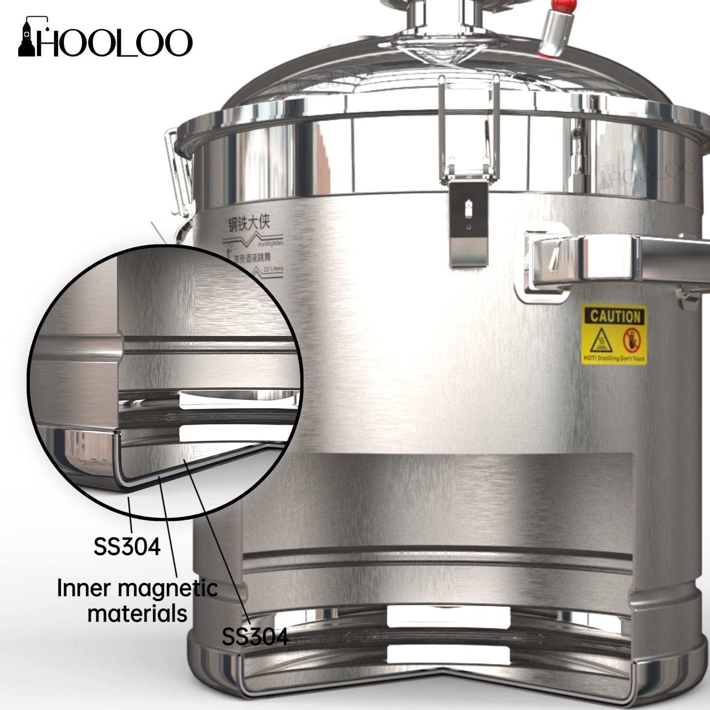 HOOLOO Alcohol Distiller Still for Home Use Kit 304 Stainless Steel Whiskey Making Kit with Thermometer Whiskey Brandy Vodka 4.6Gal (17.6L) (ST-22)
