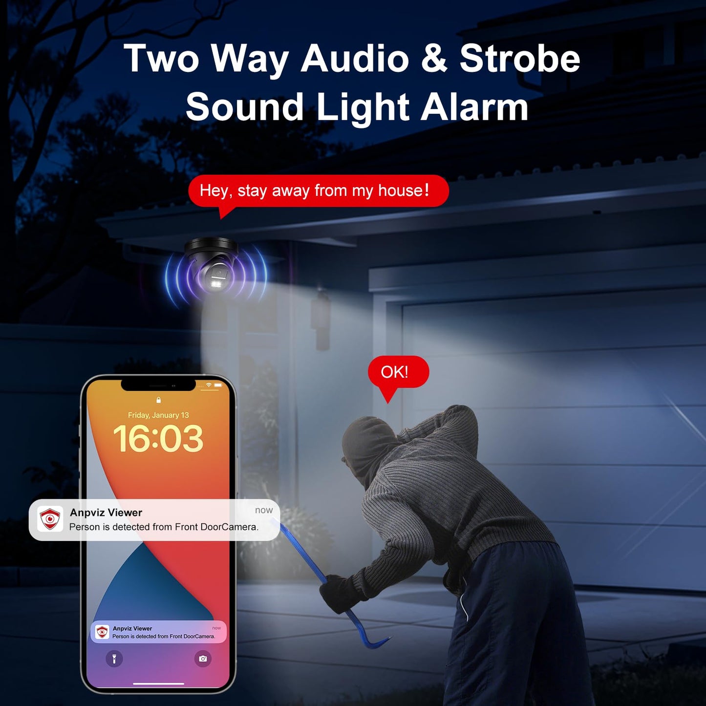 《Strobe Sound Light Alarm & 2-Way Audio》Anpviz 16CH 4K PoE Security Camera System, 8X 8MP Wired IP Turret Cameras Outdoor Black, 12MP NVR with 4TB HDD, True Plug & Play for Business Home(H Series)