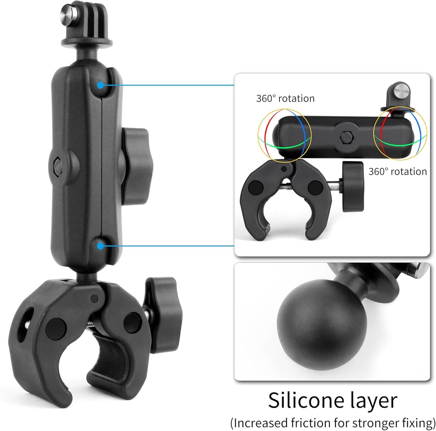 SOONSUN 360 13 12 11 10 9, Insta360, Super Clamp Mount with Dual Ball Heads & Phone Holder, Heavy-Duty Camera Clamp