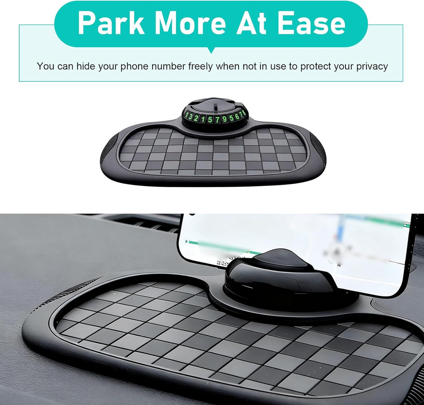 Culycey Car Dashboard Mat, Anti-slip Mat with Parking Number Sign and Rotatable Phone Holder, Multifunction Dashboard