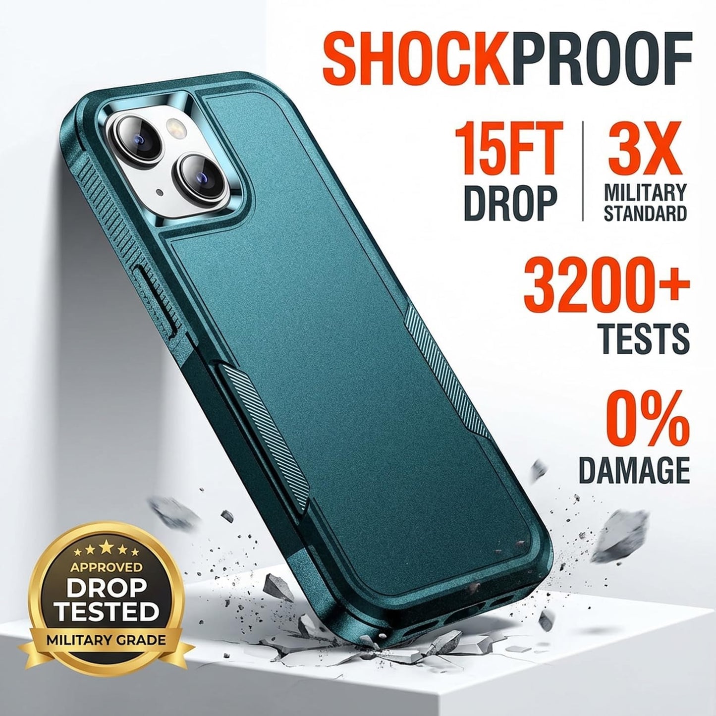 AEDILYS 15 Case,[15 2X Shockproof for iPhone FT Military Grade Drop Protection],with [Tempered Glass Screen Protector ]