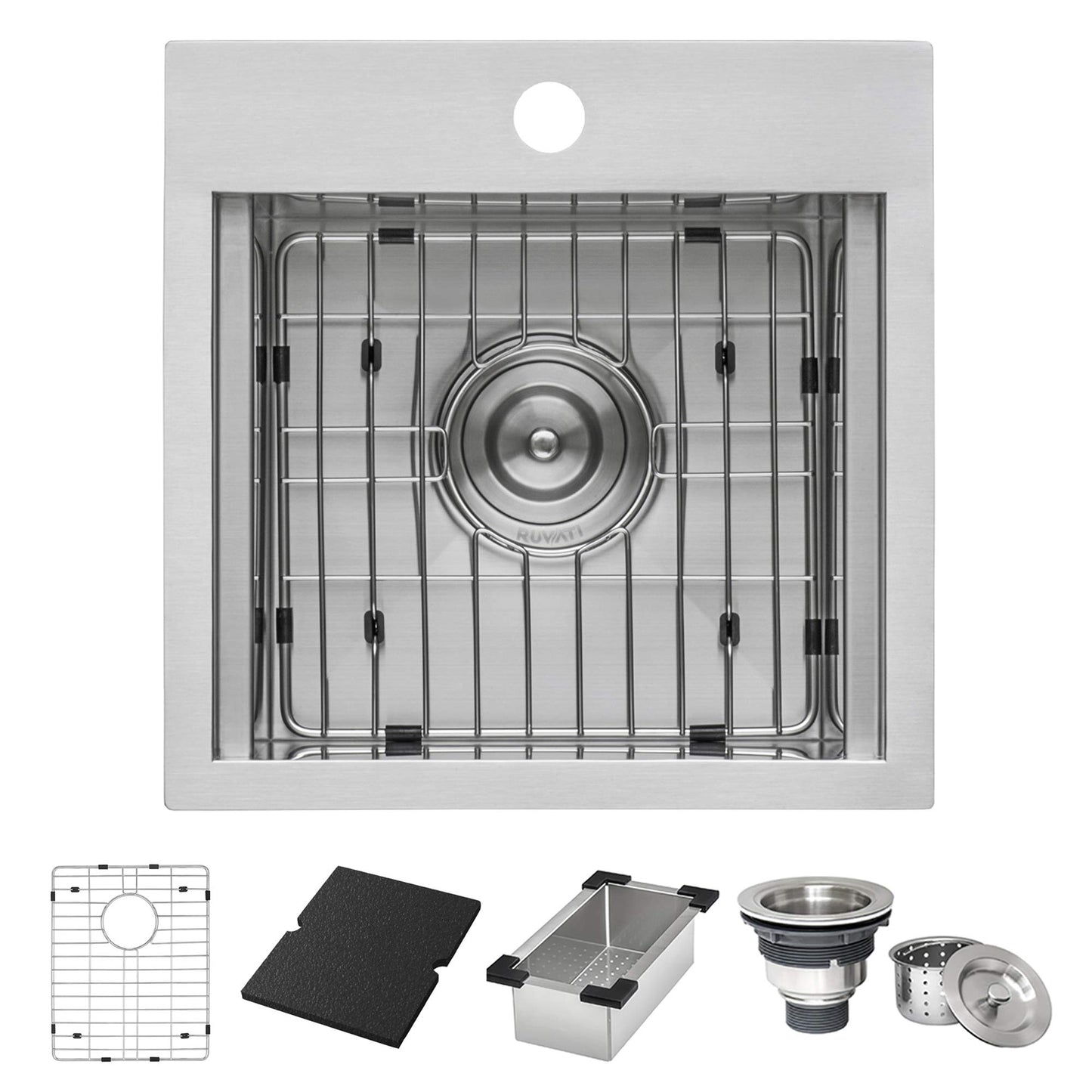 Ruvati Outdoor BBQ Workstation Sink 15 x 15 inch Topmount Marine Grade T316 Stainless Steel RV Boat Tiny Home - RVQ5215