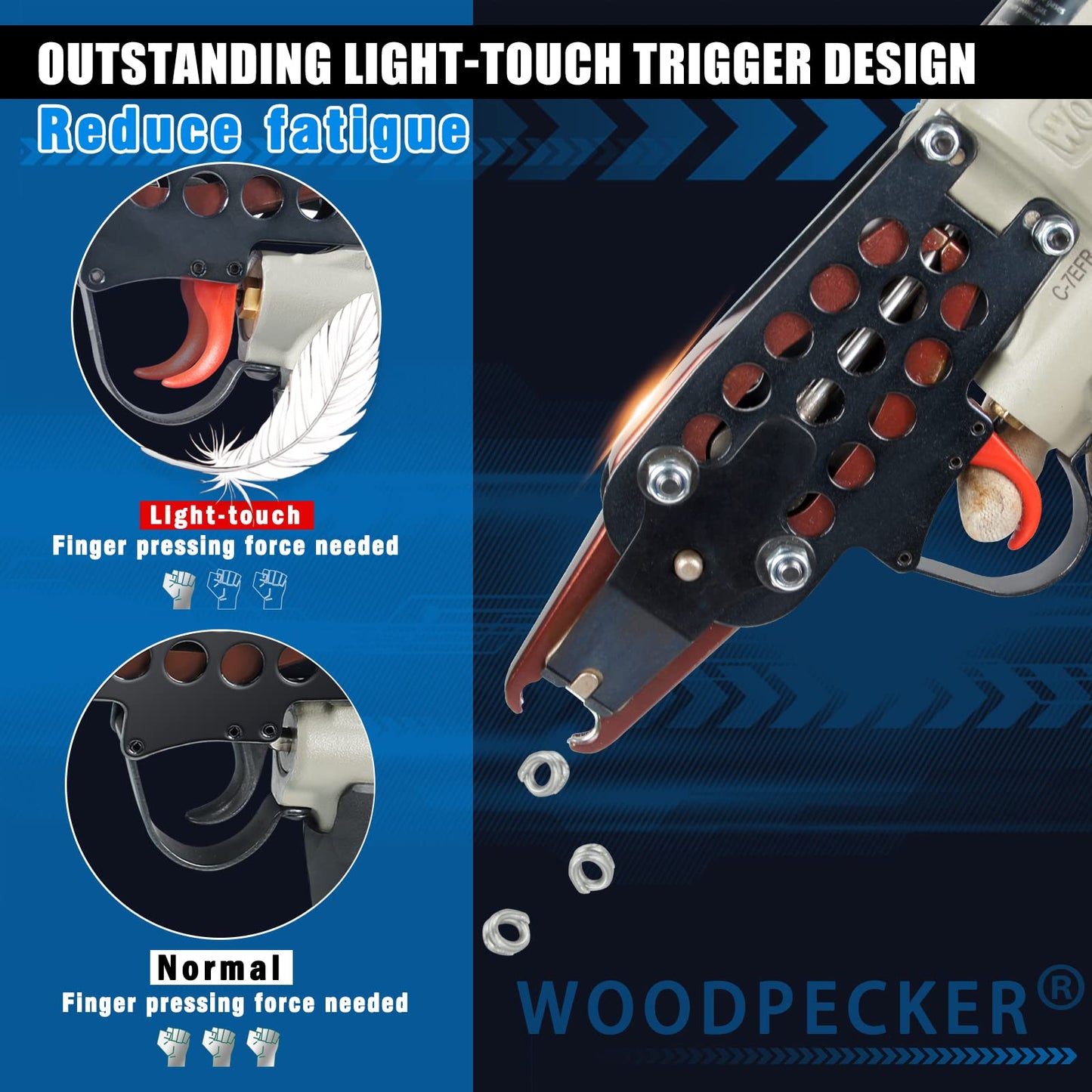 Woodpecker #C-7EFR 15 Gauge Pneumatic Hog Ring Staple Gun, New Adjustable Speed Generation 3/4-Inch Inner Crown Air Power C Ring Stapler, 4.8-8.0mm Closure Diameter Hog Ring Plier for Spring Mattress