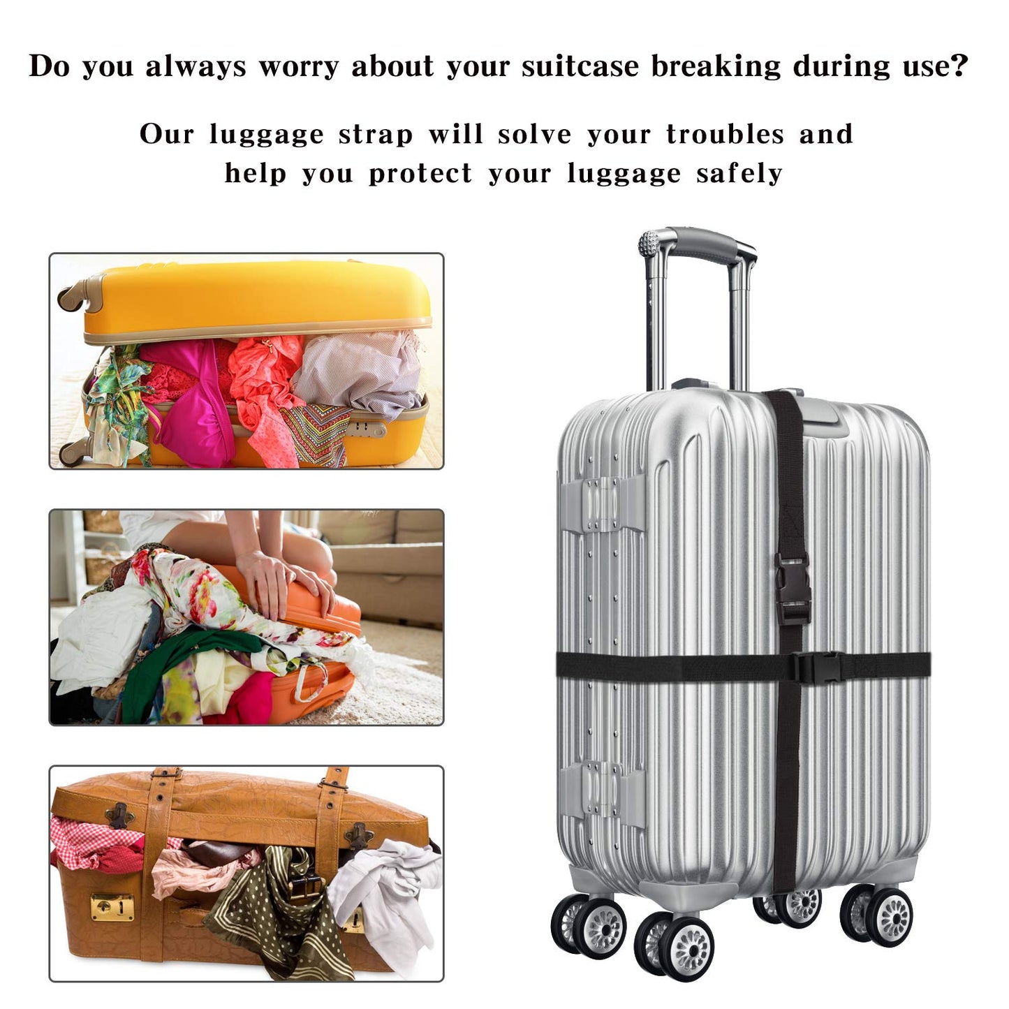6 Pack Luggage Nylon Straps with Quick Release Buckle Utility Straps for Travel Packing Outdoor Sports, M, Black