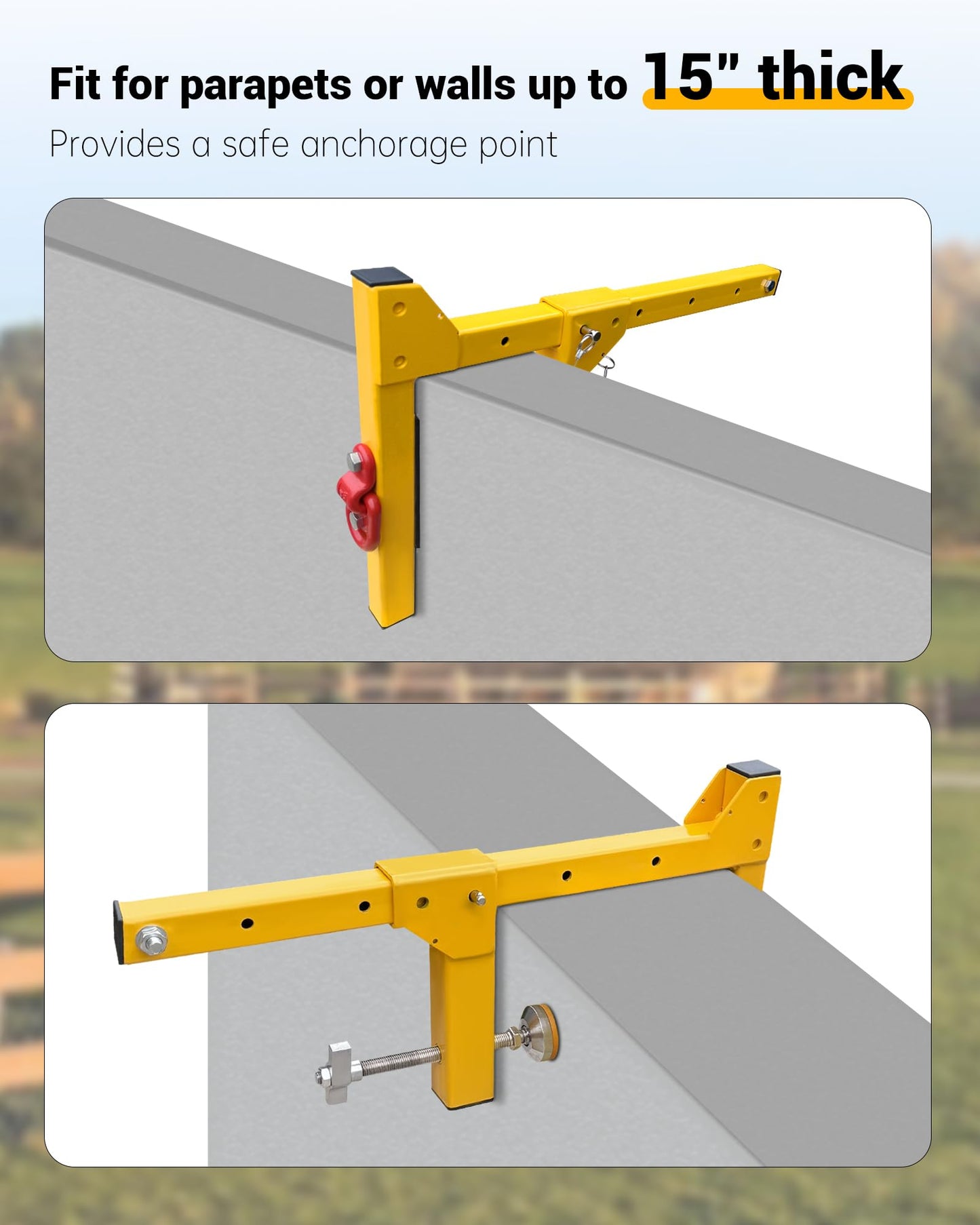 Parapet Adjustable Non-Penetrating Anchor, Reusable Parapet Anchor Clamp for Temporary Fall Arrest Anchorage, Fit Parapet Walls Up to 15" Thick, Lightweight Portable and High Strength