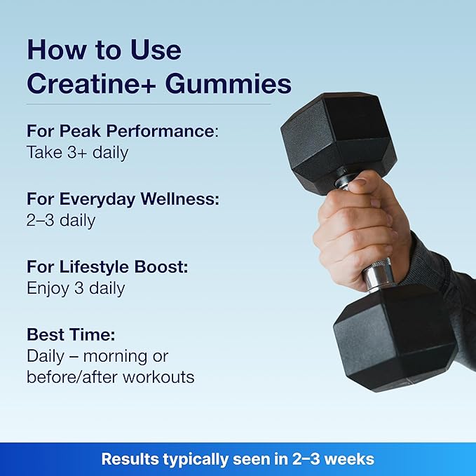 Creatine Gummies for Men & Women - Creatine Monohydrate, L-Theanine, L-Tyrosine & B12 for Muscle Growth, Strength, and Focus - Low Calorie, Sugar-Free, Vegan & Gluten-Free, 2 Pack