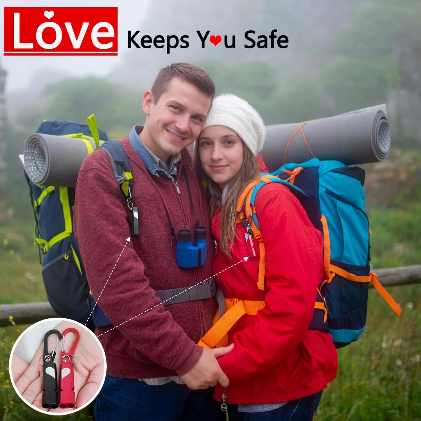 Emergency Whistles, 120db Safety Whistle with Carabiner Clip for Keychain, Survival Shrill Loud for Camping Hiking Boating, 2Pack Silver