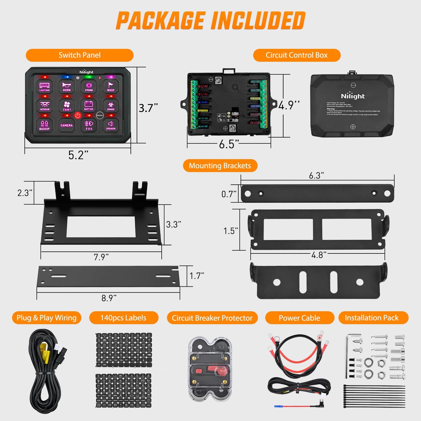 Nilight 12 Gang Switch Panel Circuit Control Relay System APP RGB Backlight Fuse Wiring Harness Toggle Momentary Strobe Flash Modes Automatic Dimmable 12V 24V for Car Truck Camper SUV
