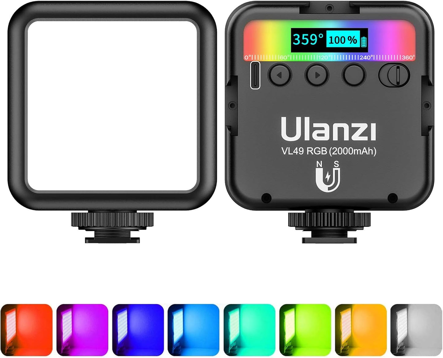 ULANZI VL49 360 3 2000mAh 95+ 2500-9000K Dimmable RGB Video Lights, LED Camera Light Full Color Portable Photography
