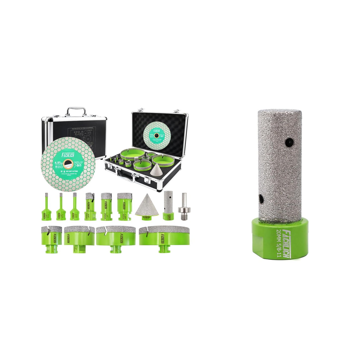 Tile Hole Saw Kit Diamond - (6/6/8/20/25/35/50/75/100/125mm Drill Bits+Finger Bit+Chamfer Bit+Adapter+Tile Blade) Diamond Hole Saw Kit for Porcelain Ceramic,5/8"-11 Thread