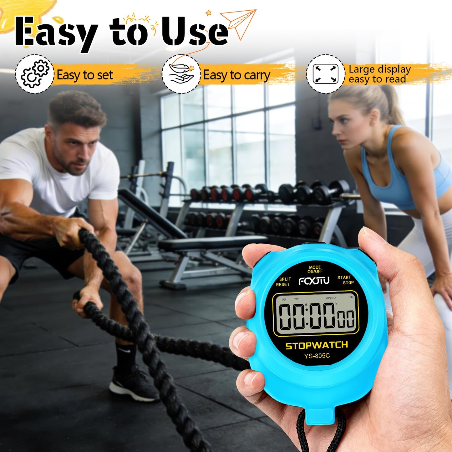 FCXJTU Simple Stopwatch Timer, Single Lap Stopwatch Countdown Timer, No Hourly Beep, On/Off, AAA Battery(Included), Large Display, Easy to Use, Ideal for Kids Sports Coaches Blue