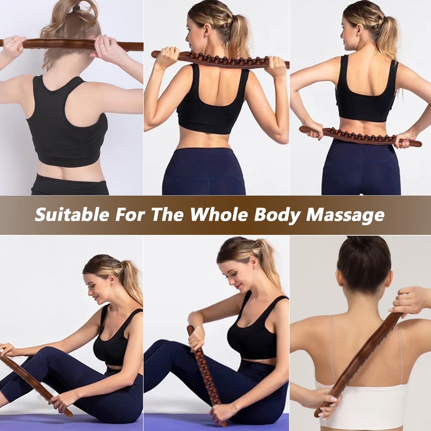 Guasha Wood Massage Stick Tools,31 Beads Back Massage Roller Stick,Lymphatic Drainage Massager for Body Shaping (31beads)