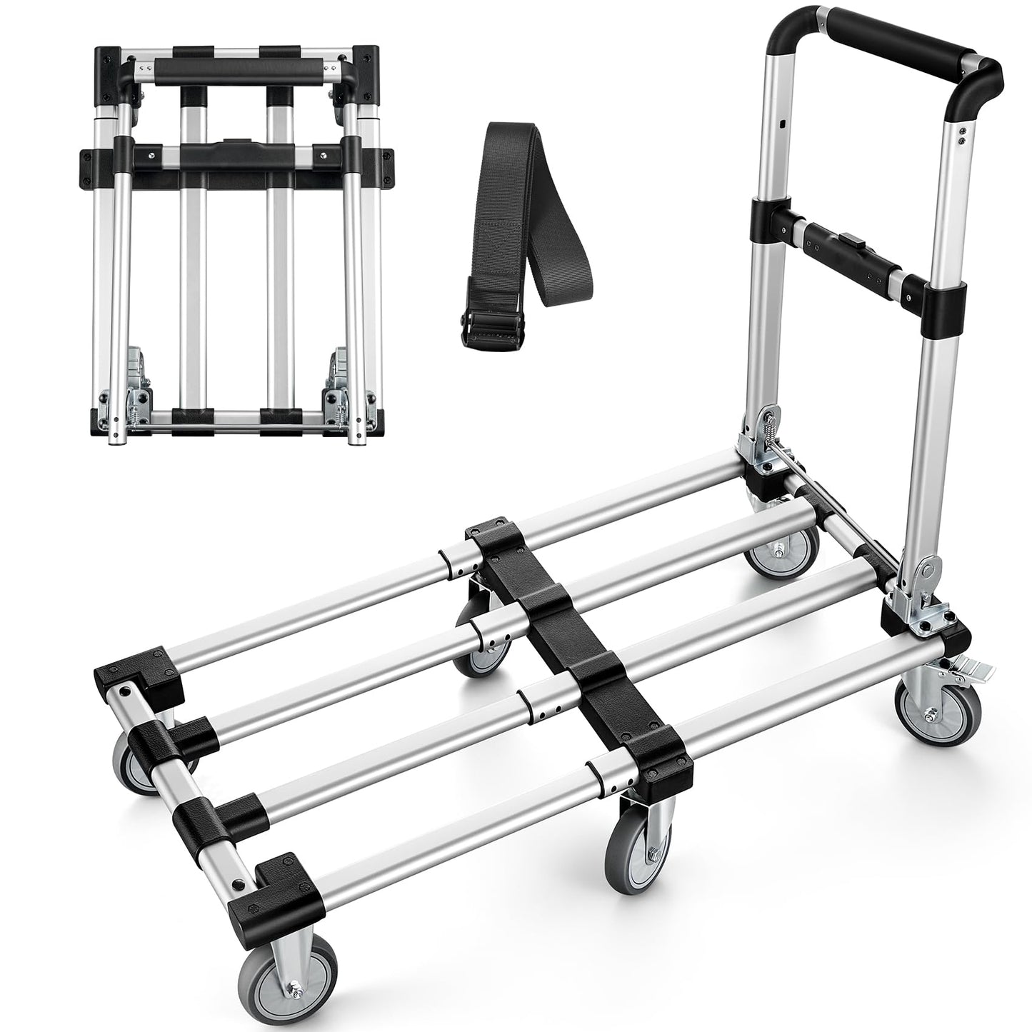 KEDSUM 500LBS Heavy Duty Foldable Push Cart Dolly, Telescoping Platform & Handle with 6 Wheels, 100% Aluminum Lightweight Foldable Push Cart, Heavy Duty Folding Cart for Shopping, Moving, Office Use