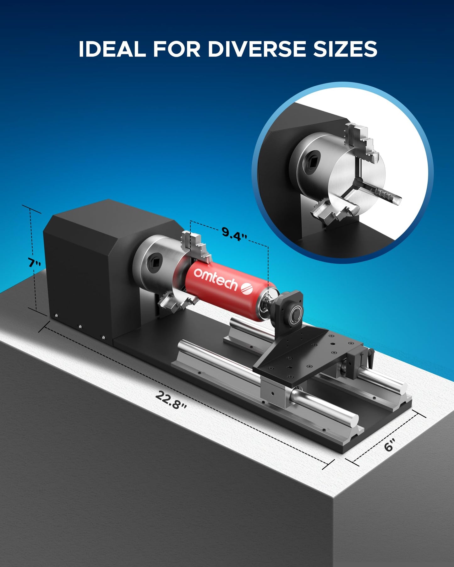 OMTech Rotary Cutter and Engraver Attachment with 3-Jaw Chuck and 2-Phase Stepper Motor for 50W 60W 80W 100W 130W CO2 Laser Engraving Machines Rotary Tool Accessory Kit for Wood and More