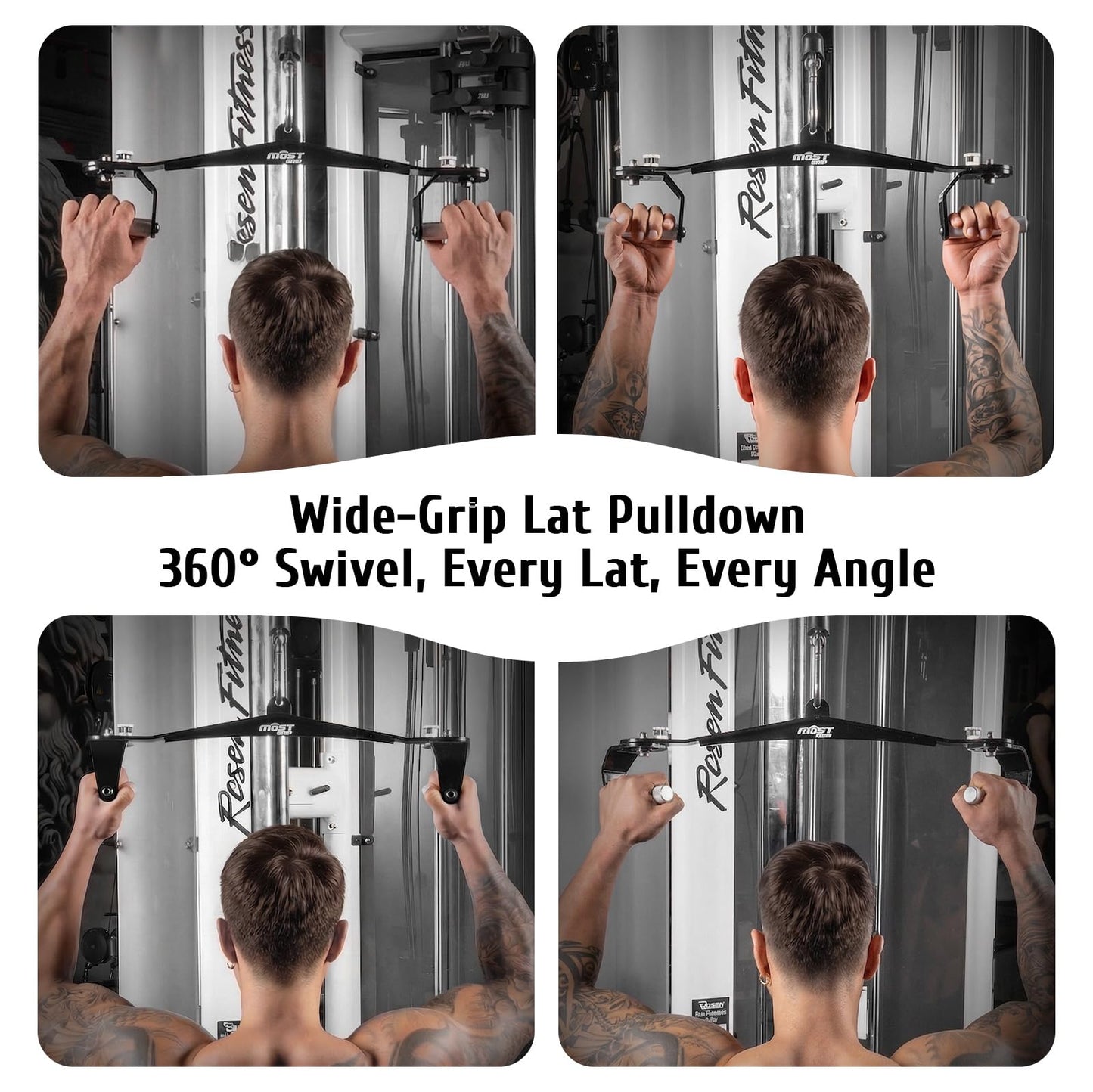 MOST GRIP Lat Pull Down Bar Set with 360° Rotatable Handles, Lat Pulldown Attachments for Whole Back Training, Heavy-Duty Locking LAT Pulldown Bars for Home Gym Cable (Black)