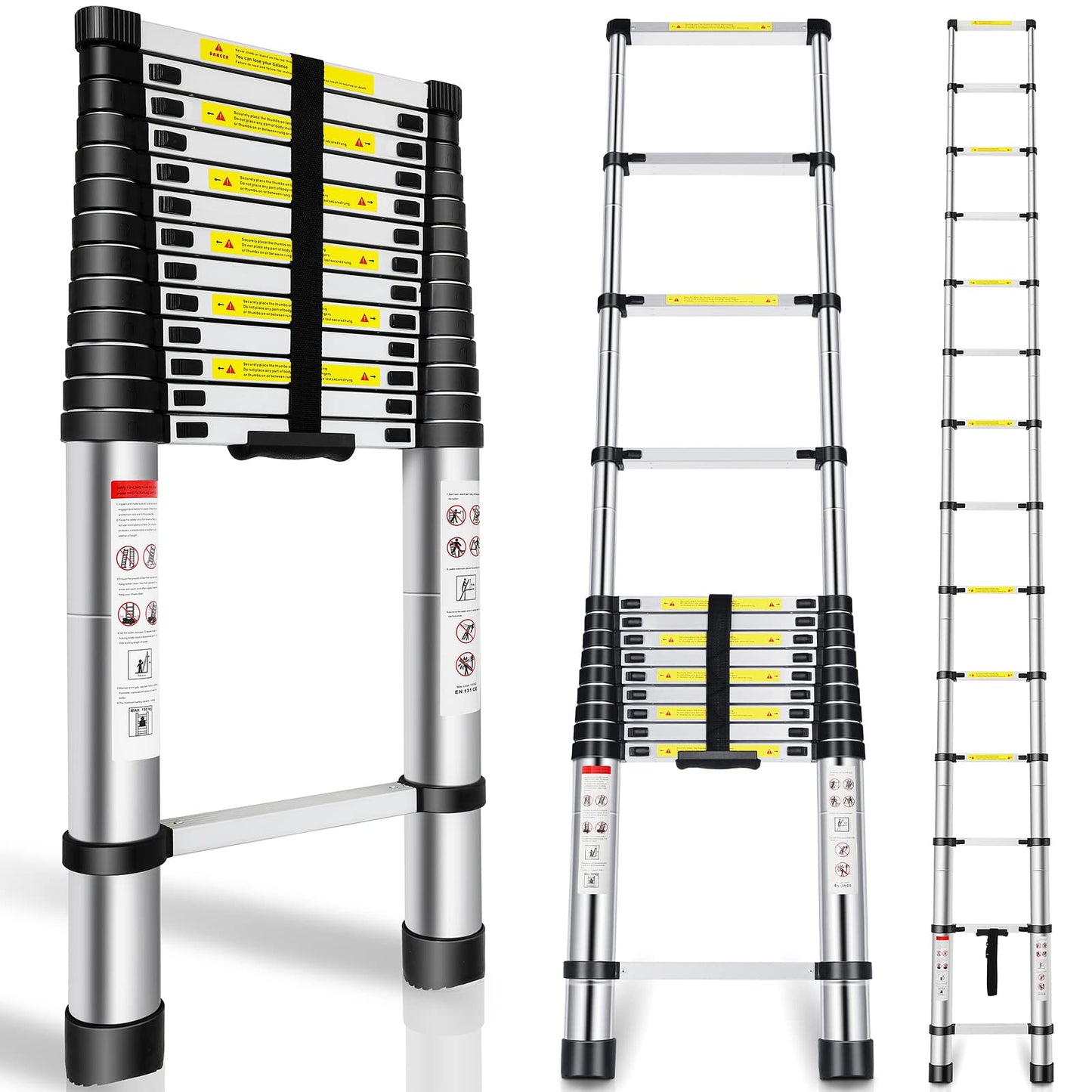 Telescoping Ladder 16.5FT, Telescopic Extension Ladder, Aluminum Alloy Folding Ladder Portable Multi-Purpose for Indoor Outdoor Work, Heavy Duty 330 lbs Load