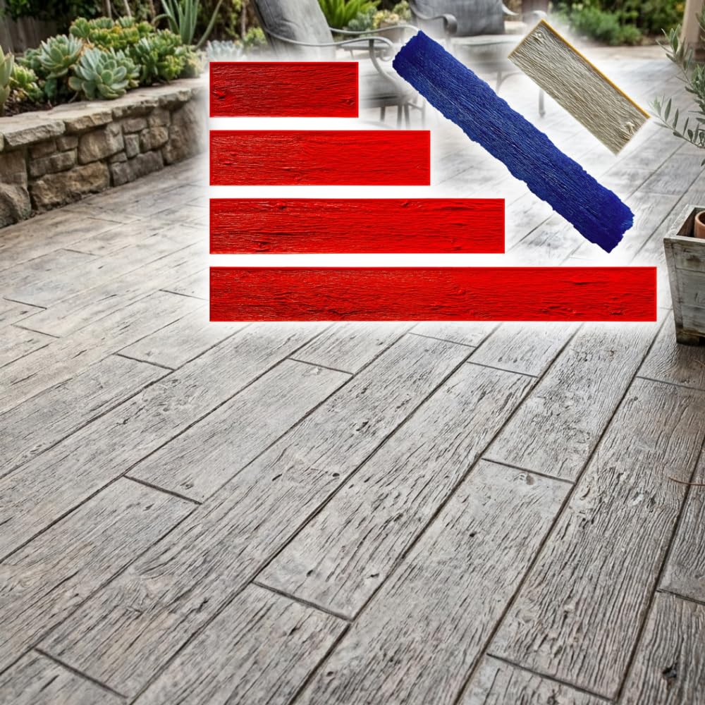 9" Classic Barn Wood Plank Textured Concrete Stamps Set of 6 – Made in USA – Professional Rigid Durable Polyurethane Mats for Patio, Walkway & Driveway SM 5600/S-6