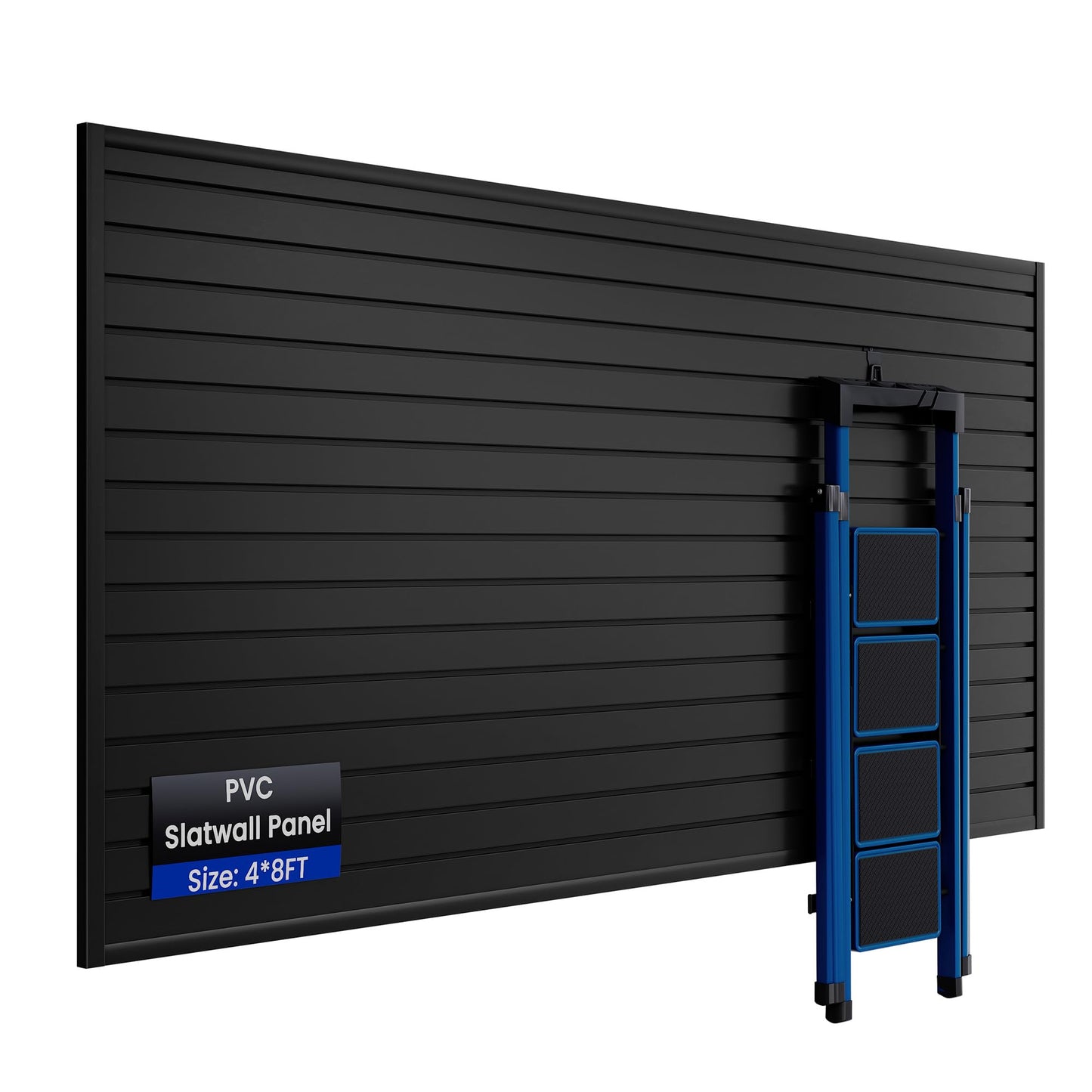 SMARTSTANDARD Heavy Duty PVC Slatwall Panels 4x8 ft, Interlocking Garage Wall Organizer System, Tool Board for Retail Display, Workshop & Home Storage - Black