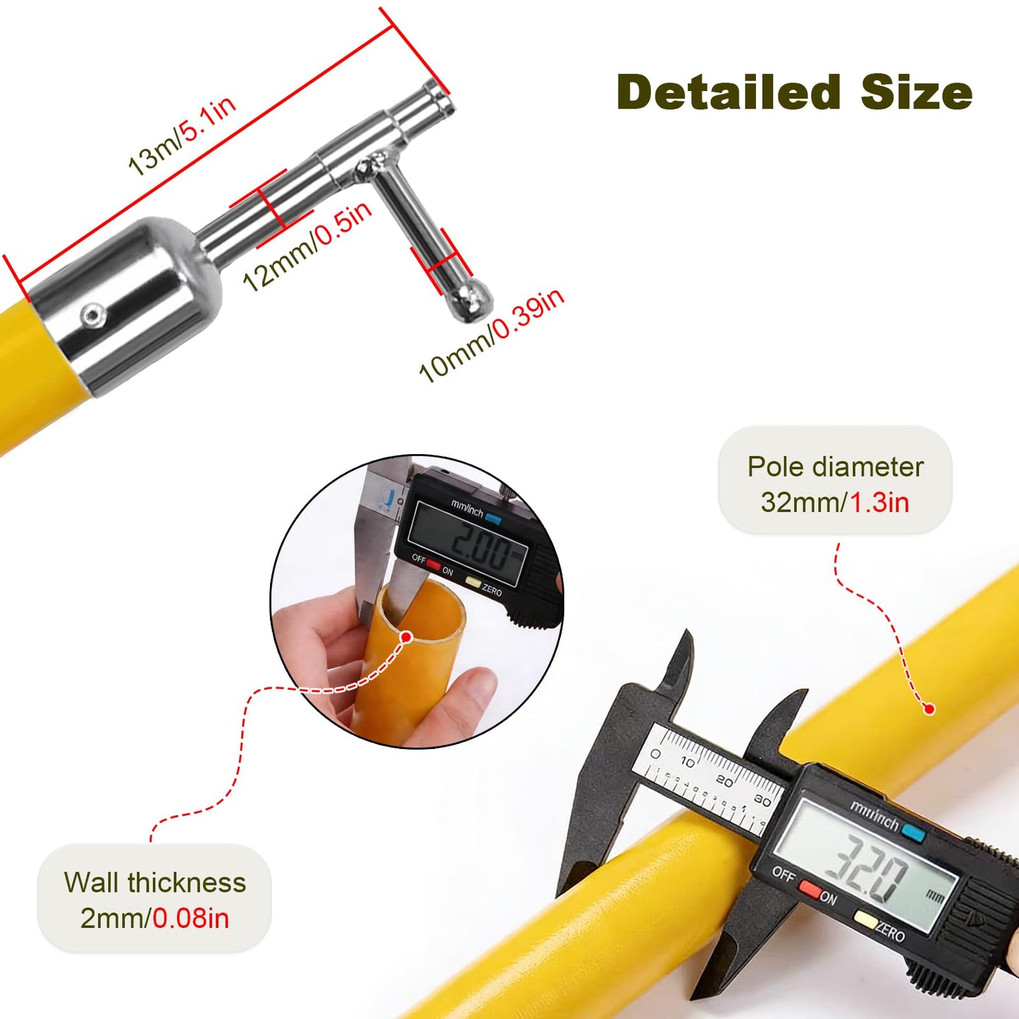 Spliceable Hot Stick, 110kV High Voltage Insulated Operating Pole, Heavy Duty Epoxy Resin Fiberglass Switch Stick with Spliceable Universal Head for Live-Line Work, 110KV 13.1ft 4-Section