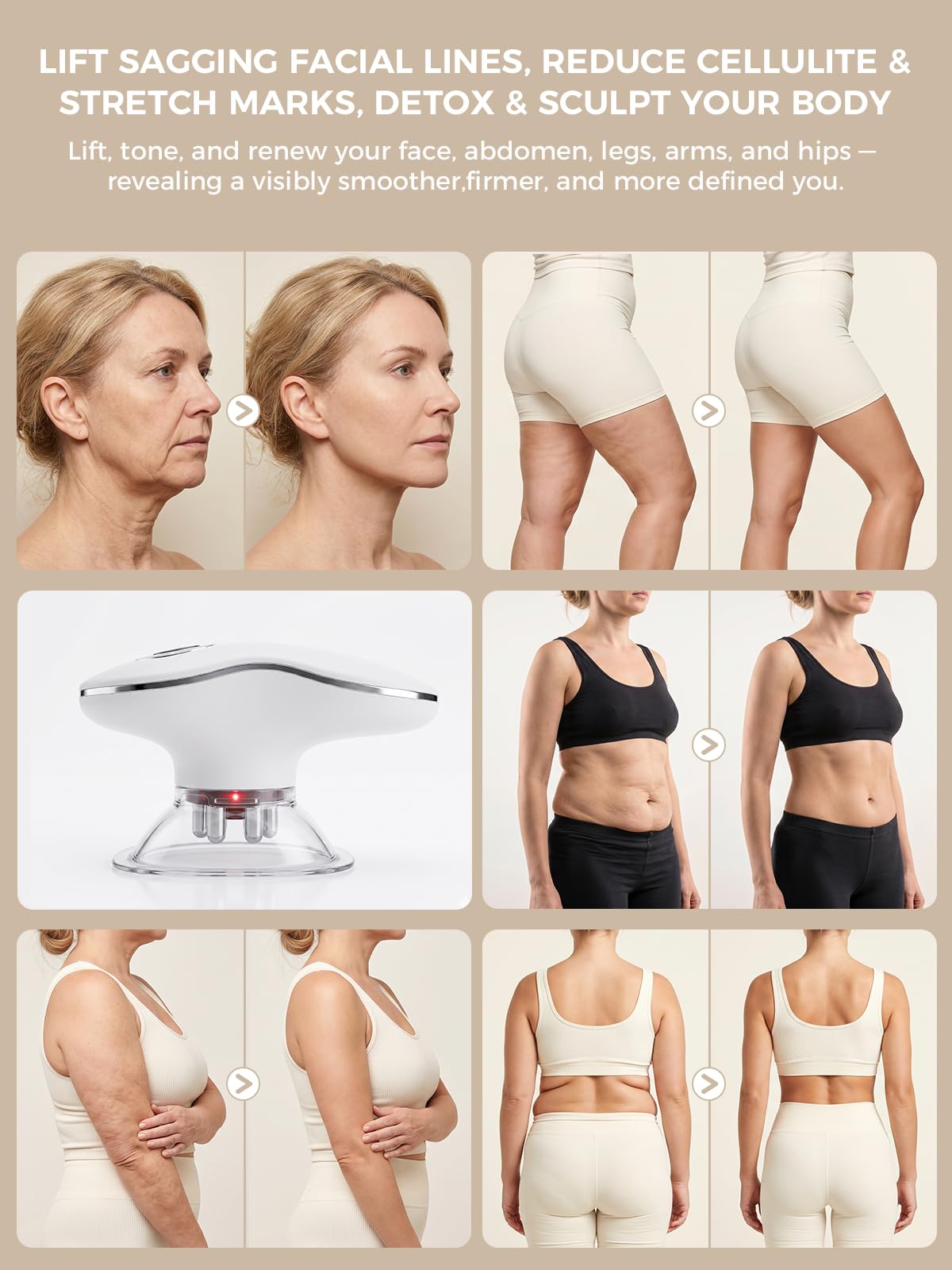 Poeruo 5-in-1 Face & Body Sculpting Machine, Gua Sha & Vacuum Cupping Massager, Lymphatic Drainage, Anti-Cellulite & Skin Firming Care for Belly, Arms, Legs, Waist & Back