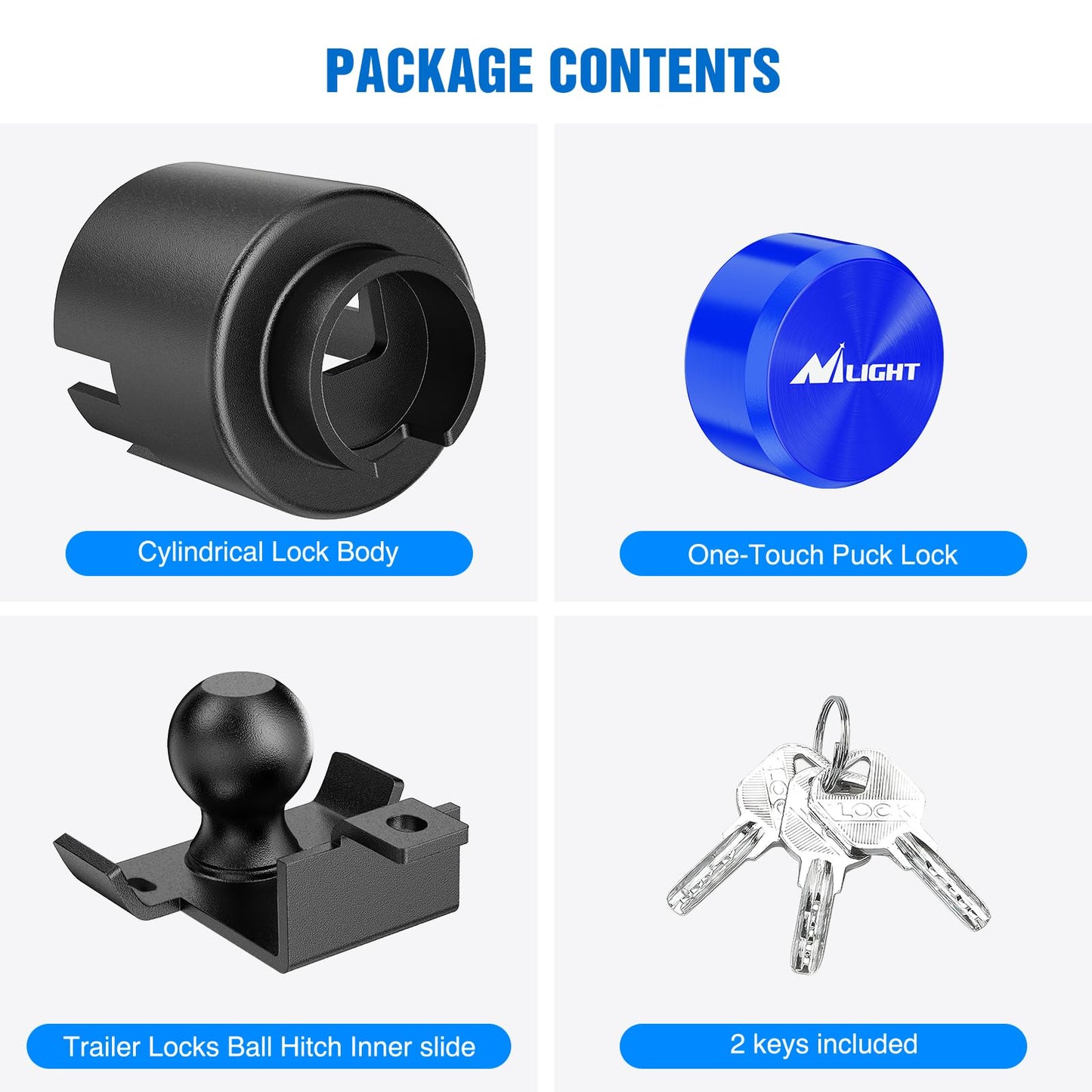 Nilight 2-5/16" Trailer Lock Heavy Duty Anti-Theft Trailer Hitch Locks Fit for 2 5/16 Inch Ball Coupler Safety Chains Trailer Tongue Lock Set with Key Pry-Resistant Brass Core for Trailer Boat RV
