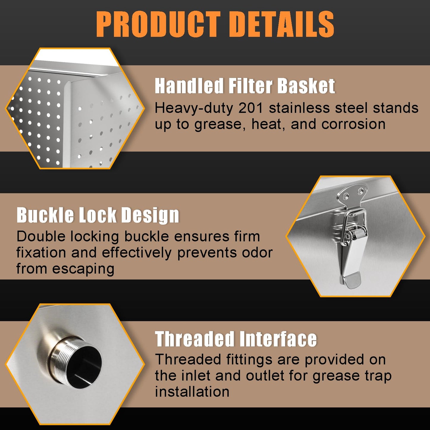 25lbs Commercial Grease Trap for Home Restaurants Under Sink, Stainless Steel Interceptor