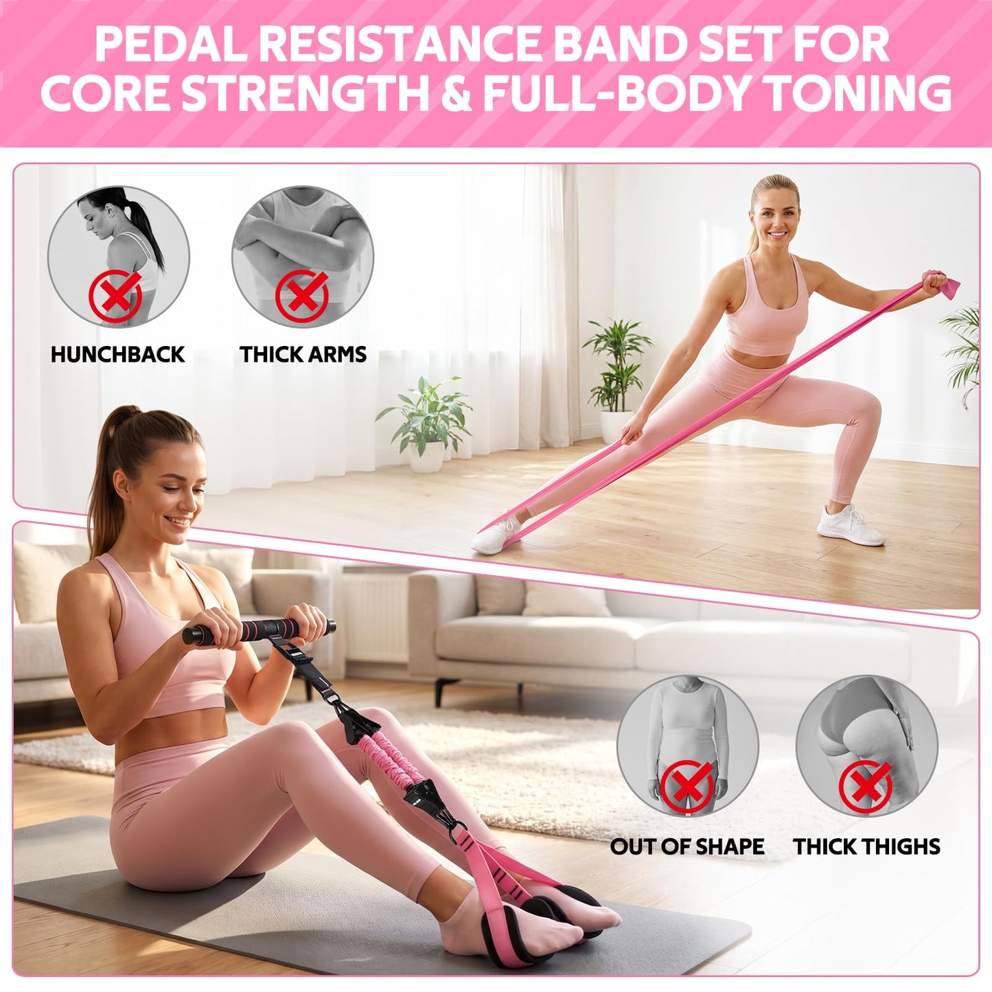 2026 Upgraded Pedal Resistance Bands with Handles, 14-in-1 Multifunction Exercise Bands & Pilates Kit Fitness Equipment Set for Core/ABS, Slimming Training & Physical Therapy