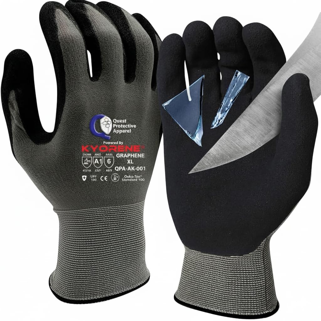 Quest Protective Apparel Cut Resistant Work Gloves (ANSI A1) – Lightweight Graphene Gloves for Gardening,DIY,Mechanical & General Handling – Breathable Grip Gloves for Men & Women – X-Large,Case of 72
