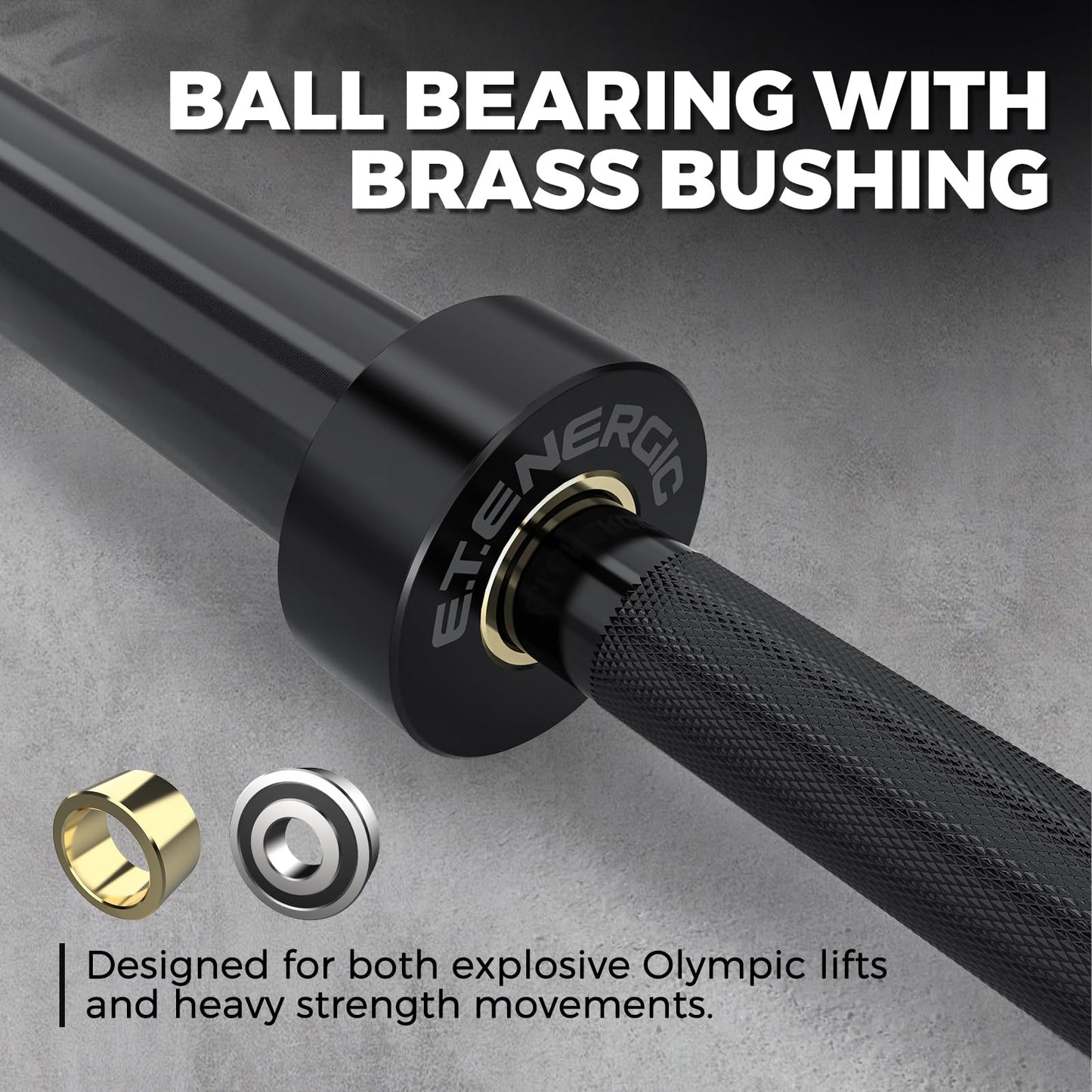 E.T.ENERGIC 7ft Olympic Barbell – 40LB Chrome Powerlifting Bar with 2” Sleeves & Medium Knurl, 700LB Capacity Strength Training Barbell for Squats, Deadlifts, Bench Press, Home & Gym, Black