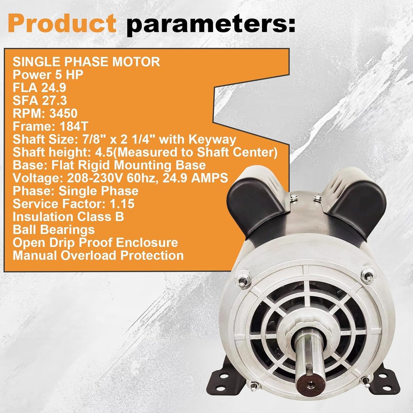 MAIXIUNIAN 23378805 5HP Air Compressor Motor 208/230V Compatible with Ingersoll Rand Single Phase, 184 Frame 3450 RPM 60Hz Electric Motor Replace# 23220064 54421193 56283138