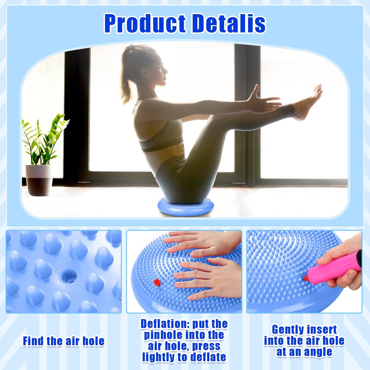 Silipull 2 Pcs Wiggle Seat Inflated Wobble Cushion Flexible Balance Disc with Air Pump for Core Stability Strengthening Improving Posture Physical Exercise(Macaroon Blue and Taro Purple)