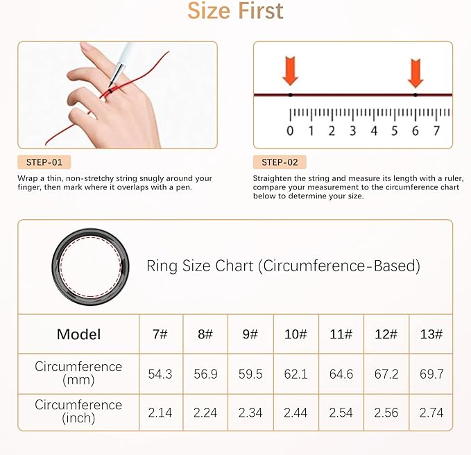 Fit Ring, Smart Health Rings for Women Men with Heart Rate,Blood Oxygen,HRV,Stress Level, Sleep Monitor, Step Tracker, No Subscription Fee, IP68 Waterproof Smart Ring for iphone &Android (Black, 7#)